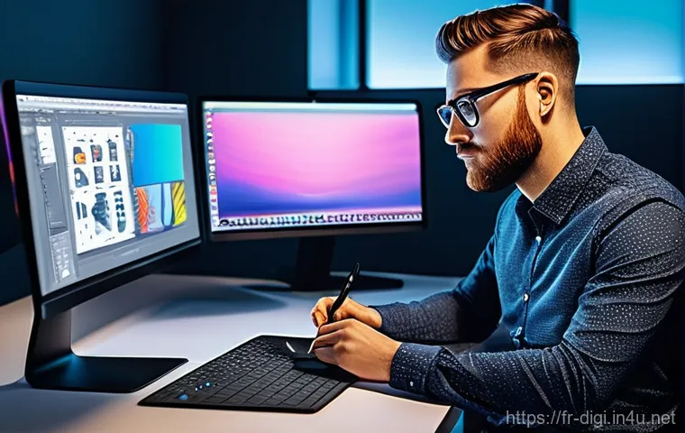 디지털 일러스트레이터 연봉 협상 전략 - **Prompt 1: The Masterful Digital Creator's Studio**
    A highly skilled and focused digital illust...