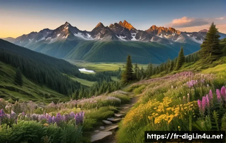 디지털 일러스트 입체감 표현의 비밀 - **Prompt: Majestic Mountain Vista at Golden Hour**
    A breathtaking panoramic landscape illustrati...