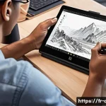 디지털 일러스트 라인아트 디테일 잡기 - A digital artist&rsquo;s workspace featuring a high-end graphic tablet like a Wacom Intuos, with a stylus ...