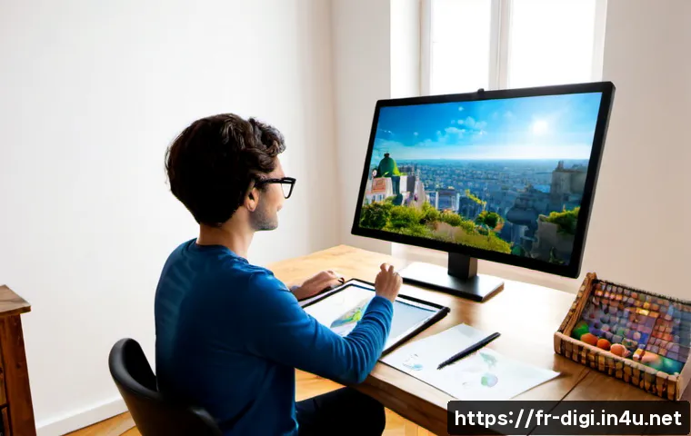 디지털 일러스트 작품 크리틱 받는 방법 - Photorealistic scene of a French digital illustrator in a bright Paris apartment studio receiving co...