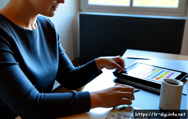 디지털 일러스트레이터 연봉 평균과 전망 - Photorealistic French digital illustrator working at a clean home studio desk in Paris, middle-aged ...